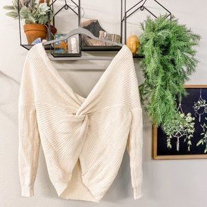 V-Neck Twist Front Chunky Knit Sweater